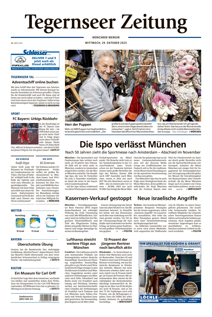 Tegernseer Zeitung vom Mittwoch, 29.10.2025