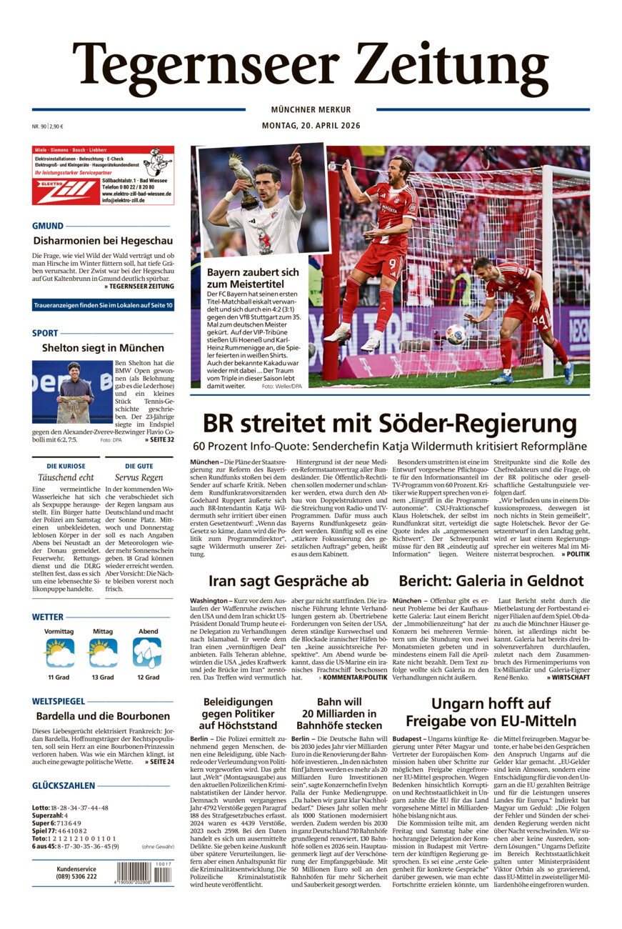Tegernseer Zeitung vom Montag, 20.04.2026