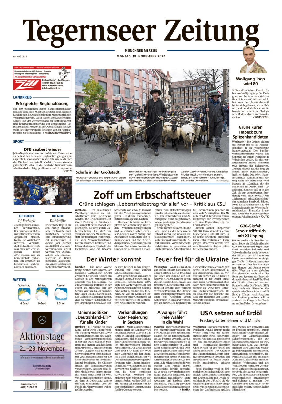 Tegernseer Zeitung vom Montag, 18.11.2024