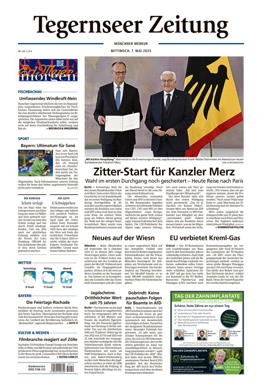 Tegernseer Zeitung vom Mittwoch, 07.05.2025