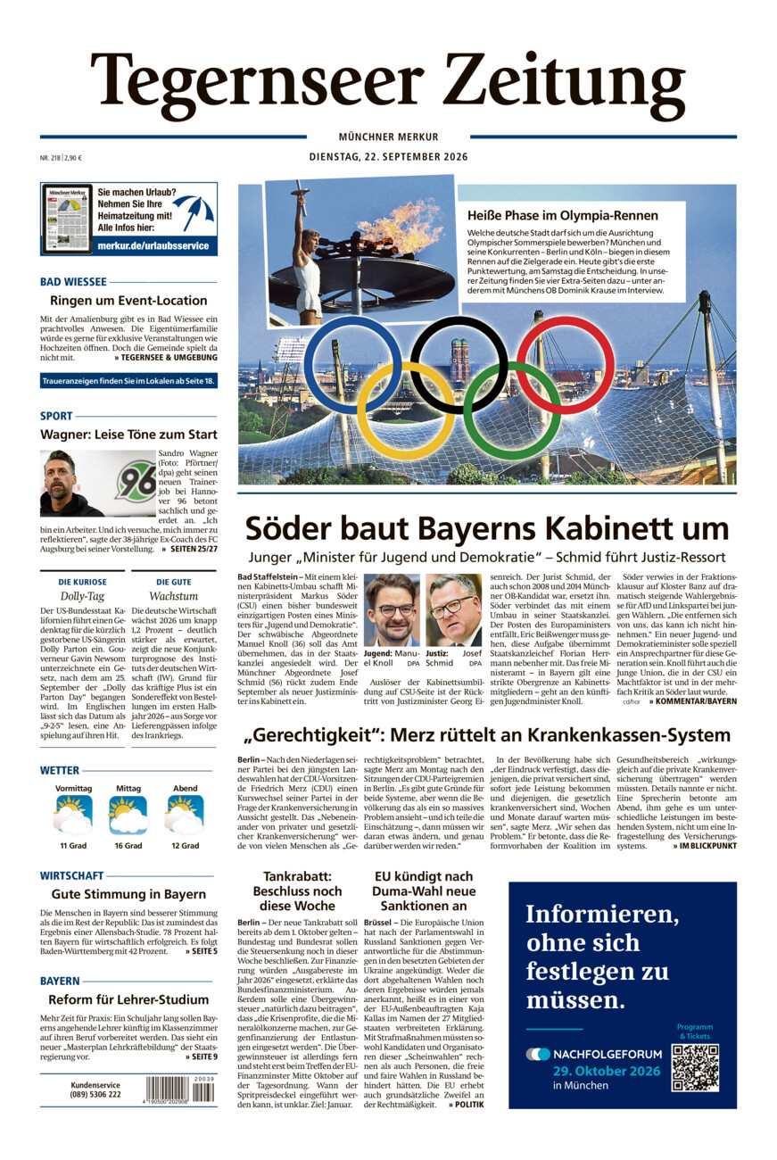 Tegernseer Zeitung vom Dienstag, 22.09.2026