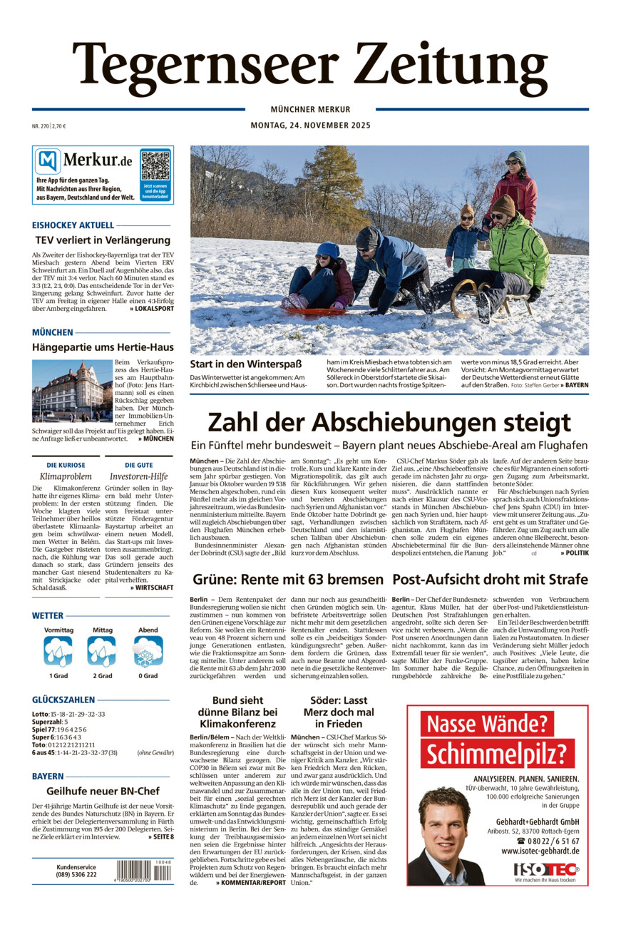 Tegernseer Zeitung vom Montag, 24.11.2025