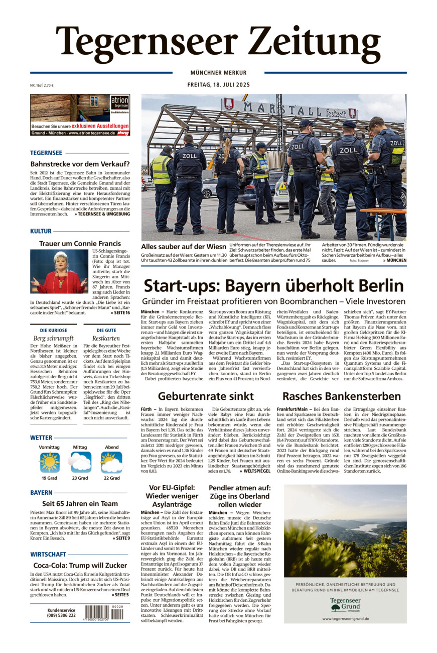 Tegernseer Zeitung vom Freitag, 18.07.2025
