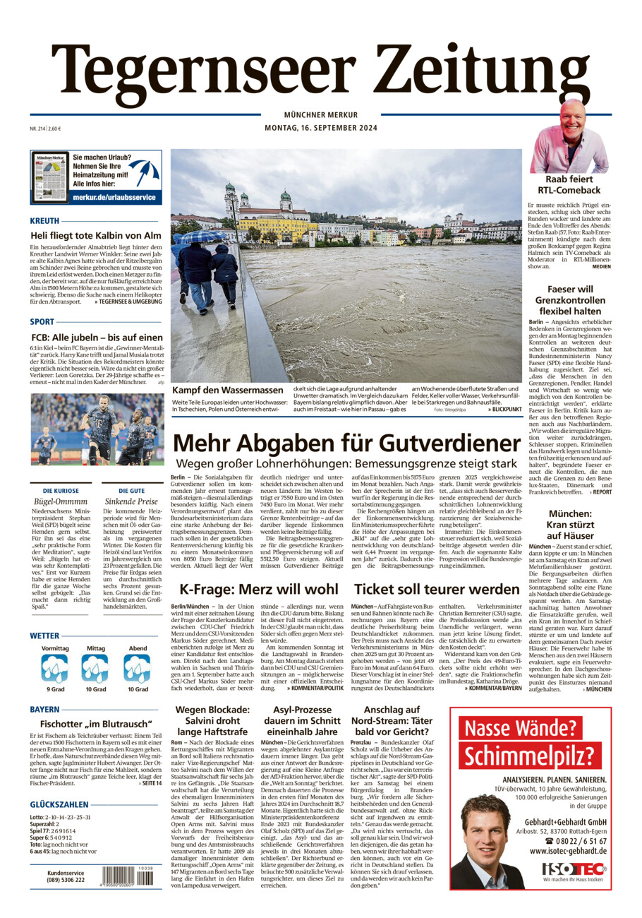 Tegernseer Zeitung vom Montag, 16.09.2024