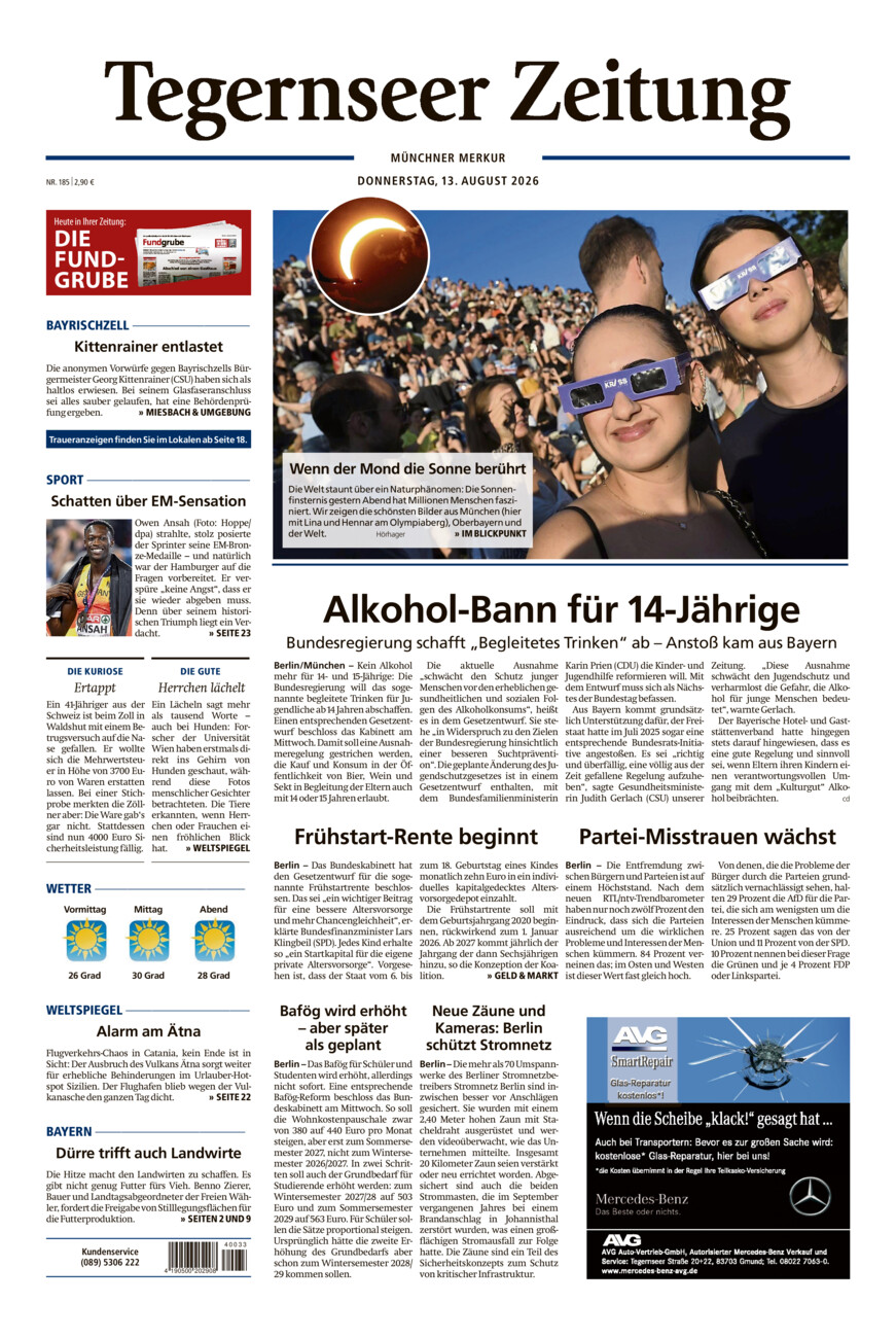 Tegernseer Zeitung vom Donnerstag, 13.08.2026