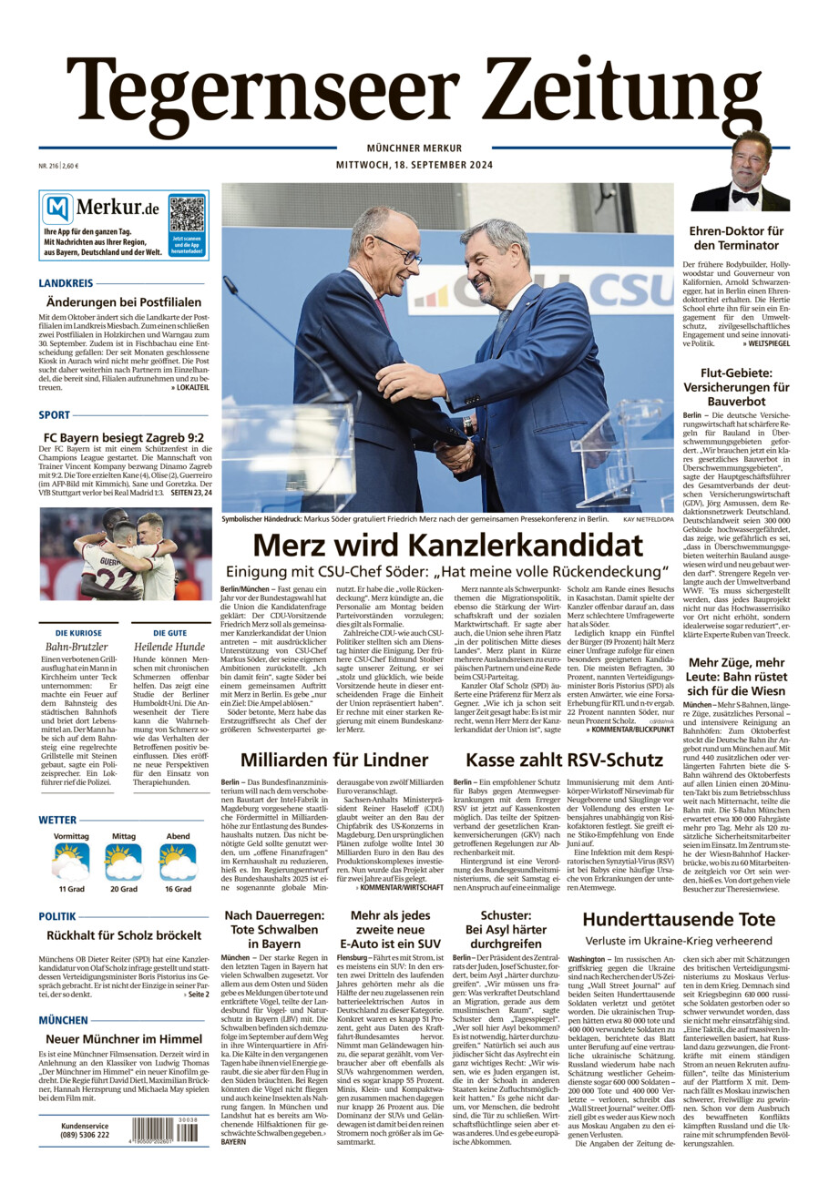 Tegernseer Zeitung vom Mittwoch, 18.09.2024