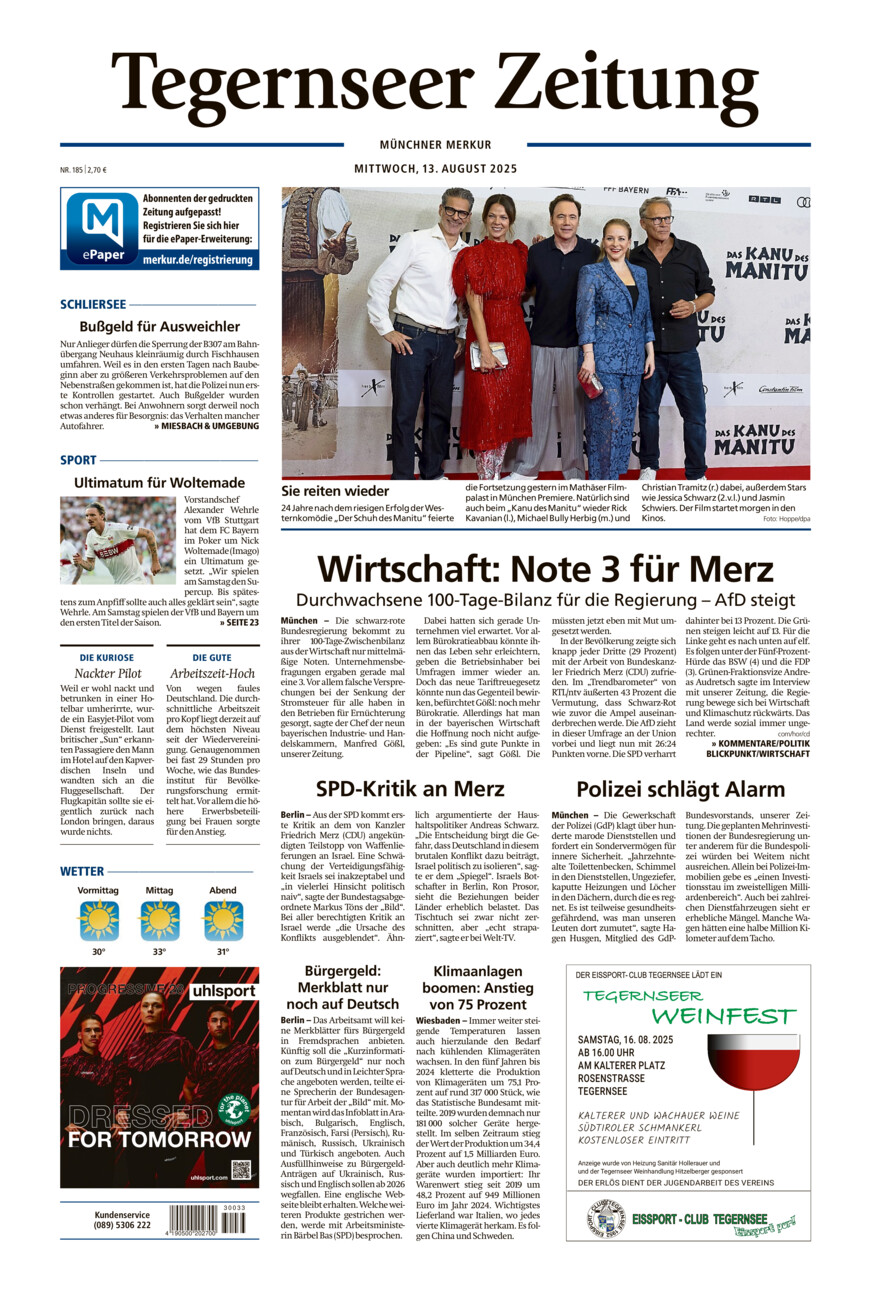 Tegernseer Zeitung vom Mittwoch, 13.08.2025