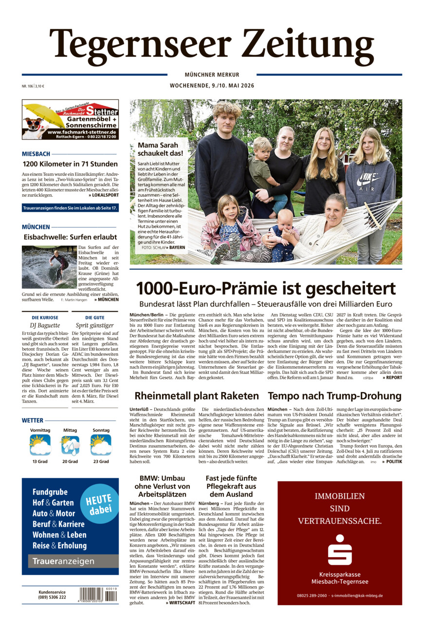 Tegernseer Zeitung vom Samstag, 09.05.2026