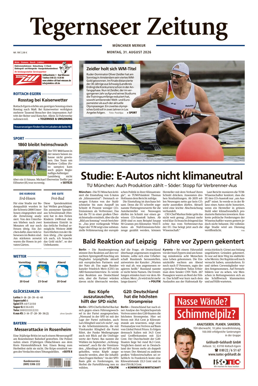 Tegernseer Zeitung vom Montag, 31.08.2026
