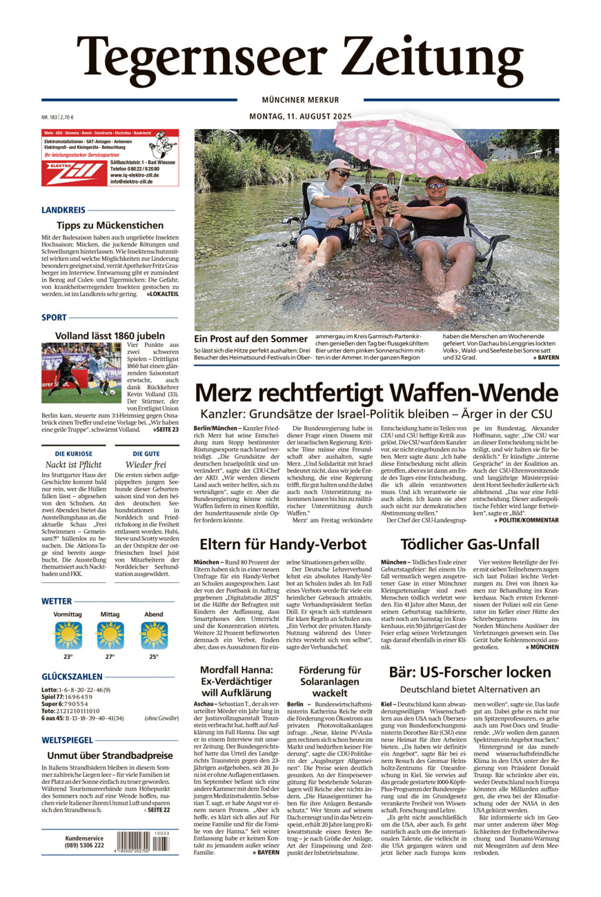 Tegernseer Zeitung vom Montag, 11.08.2025