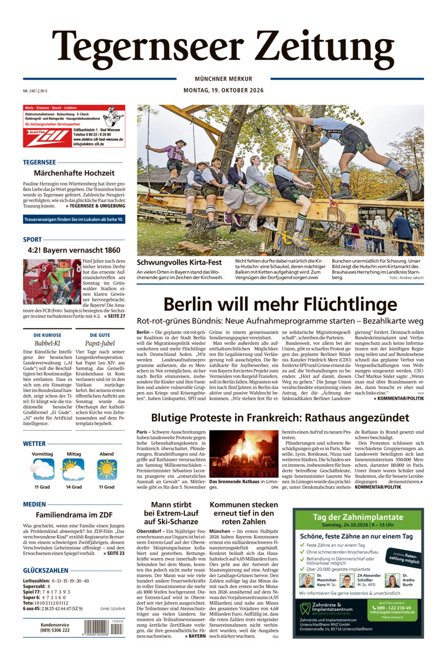 Tegernseer Zeitung vom Montag, 19.10.2026