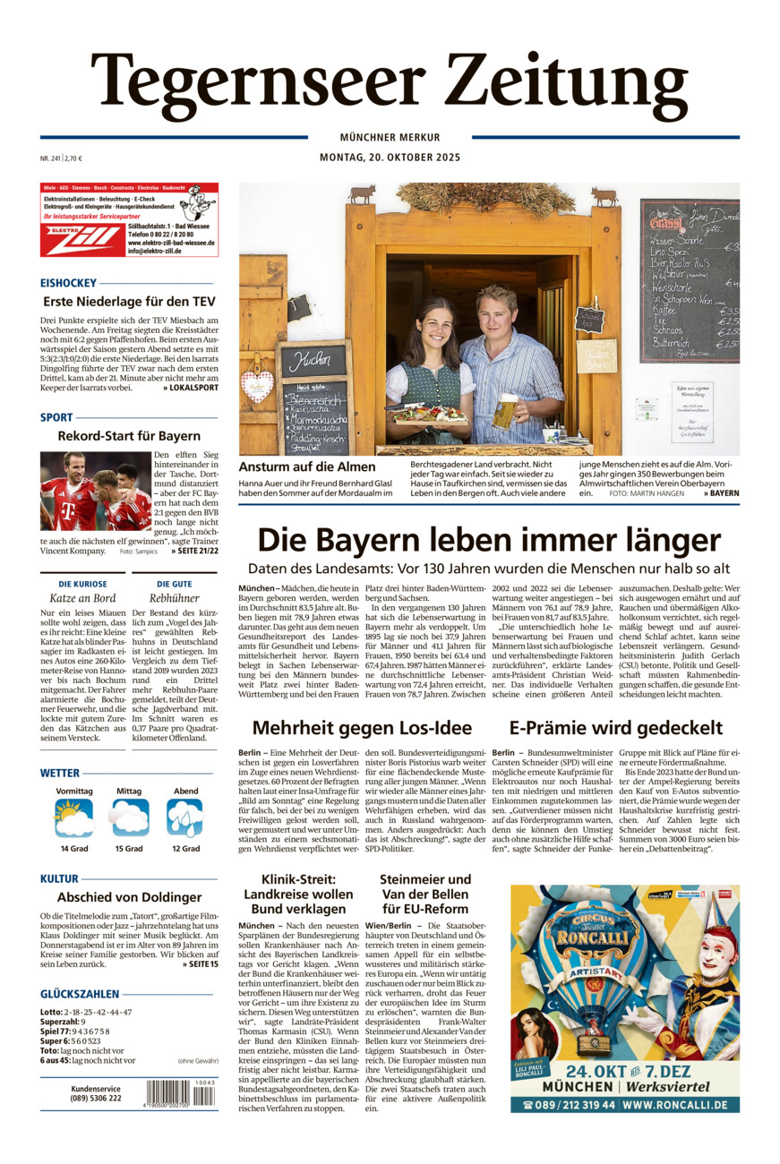 Tegernseer Zeitung vom Montag, 20.10.2025