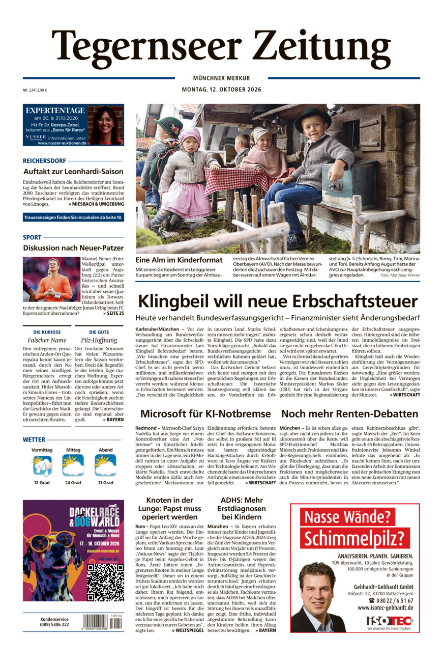 Tegernseer Zeitung vom Montag, 12.10.2026