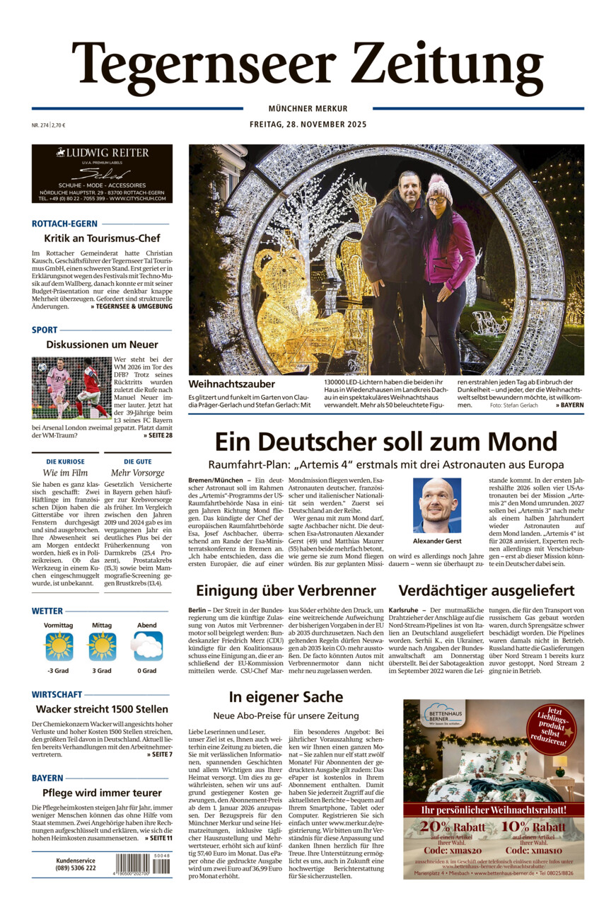 Tegernseer Zeitung vom Freitag, 28.11.2025