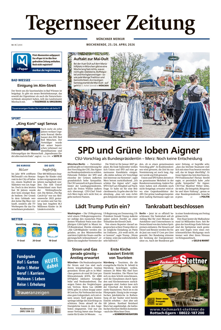 Tegernseer Zeitung vom Samstag, 25.04.2026