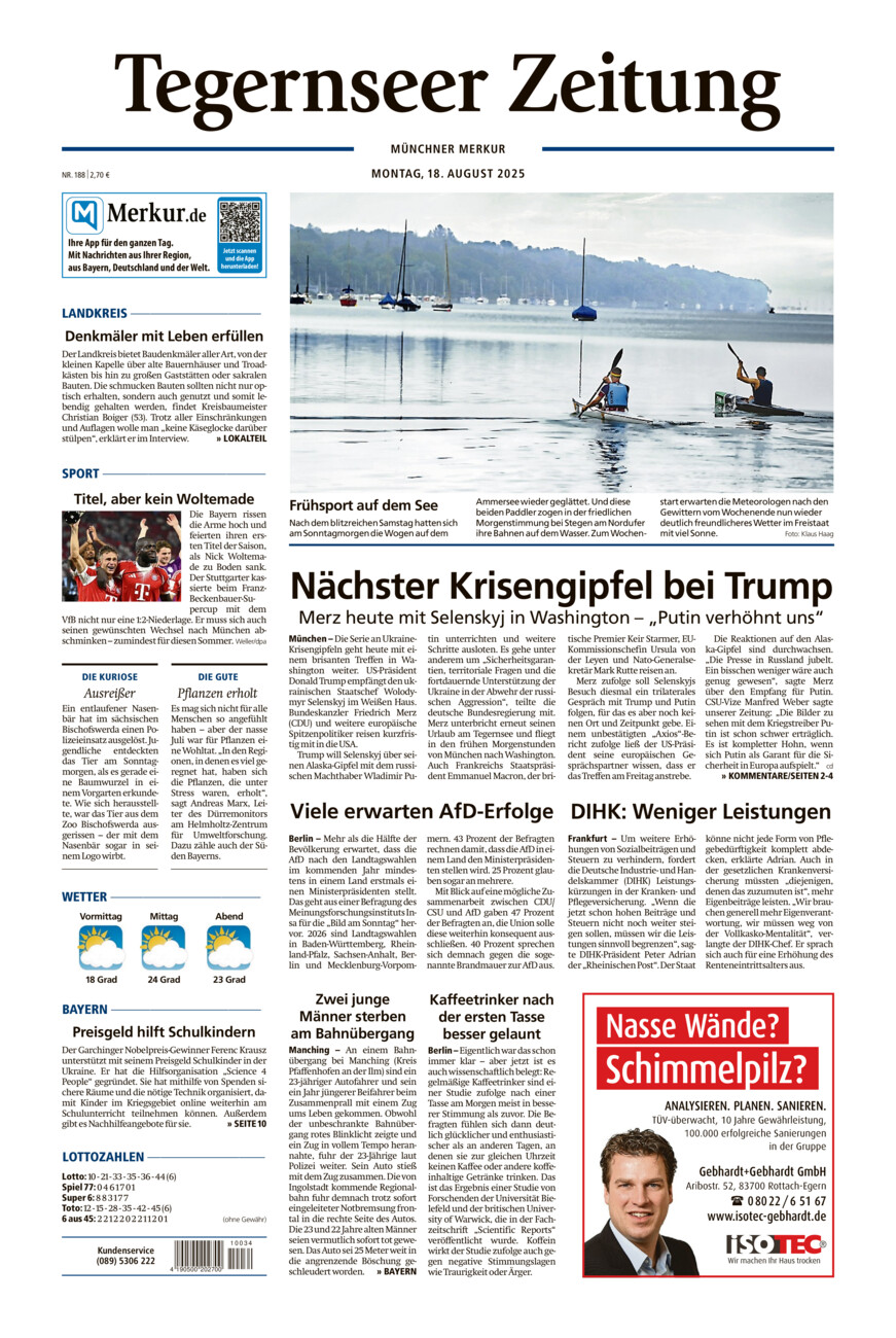 Tegernseer Zeitung vom Montag, 18.08.2025