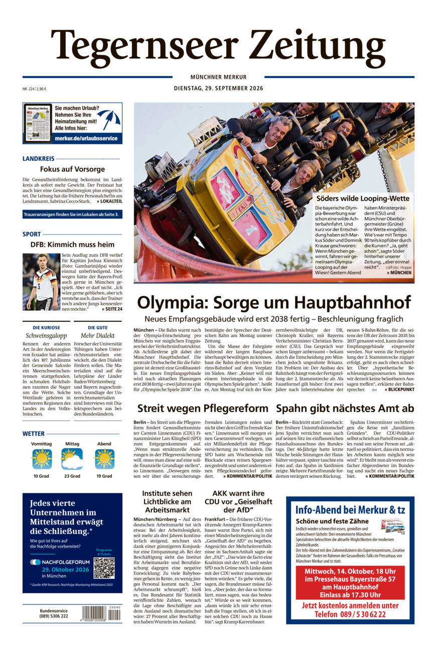 Tegernseer Zeitung vom Dienstag, 29.09.2026