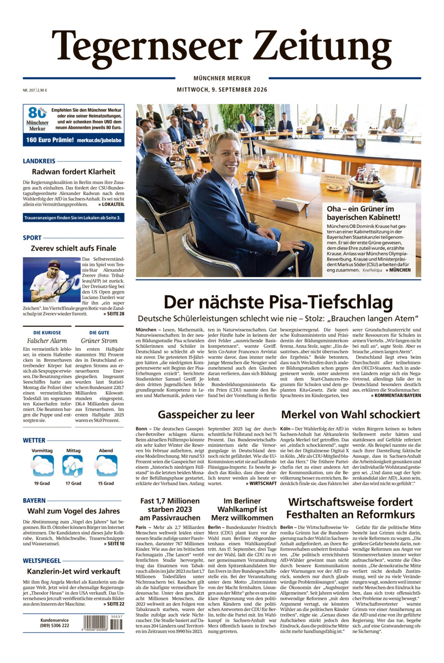 Tegernseer Zeitung vom Mittwoch, 09.09.2026