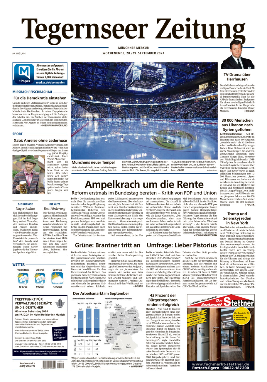 Tegernseer Zeitung vom Samstag, 28.09.2024