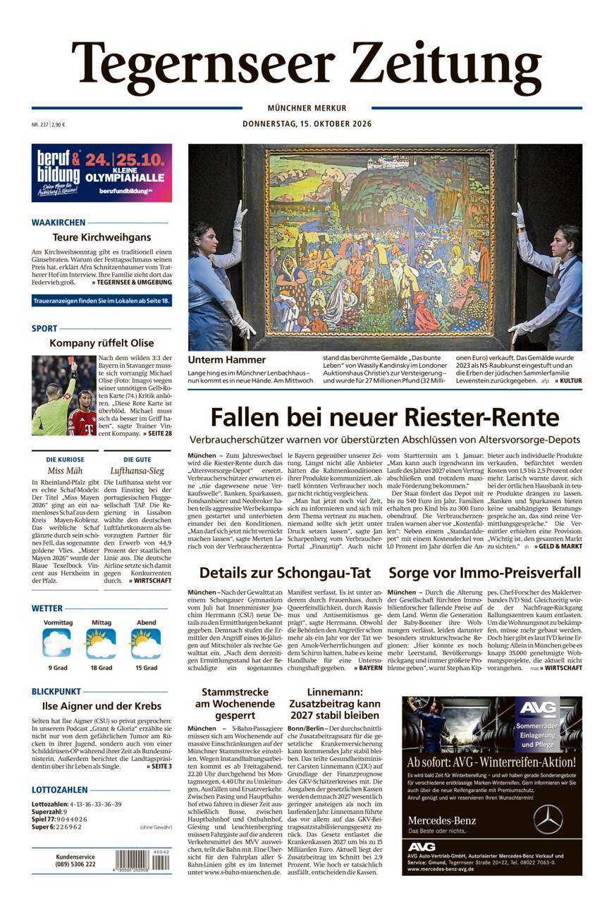Tegernseer Zeitung vom Donnerstag, 15.10.2026