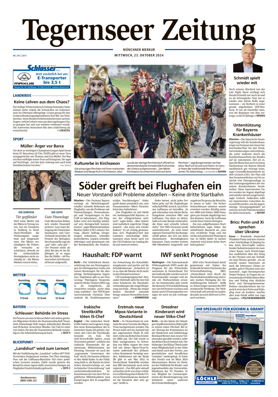 Tegernseer Zeitung vom Mittwoch, 23.10.2024