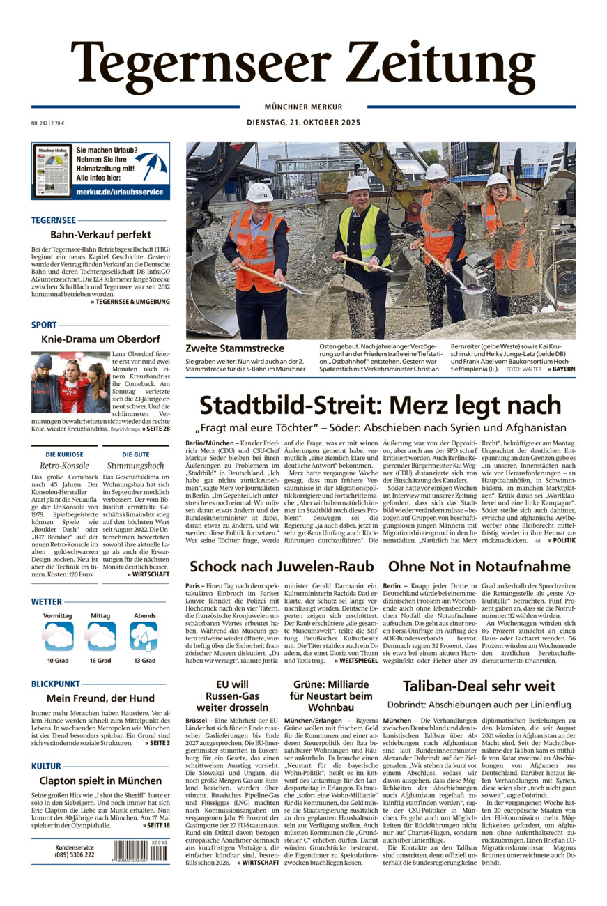 Tegernseer Zeitung vom Dienstag, 21.10.2025