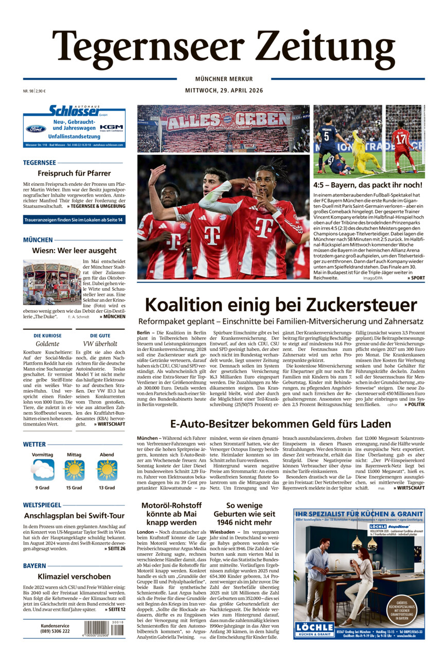 Tegernseer Zeitung vom Mittwoch, 29.04.2026