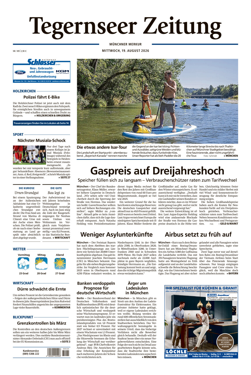 Tegernseer Zeitung vom Mittwoch, 19.08.2026