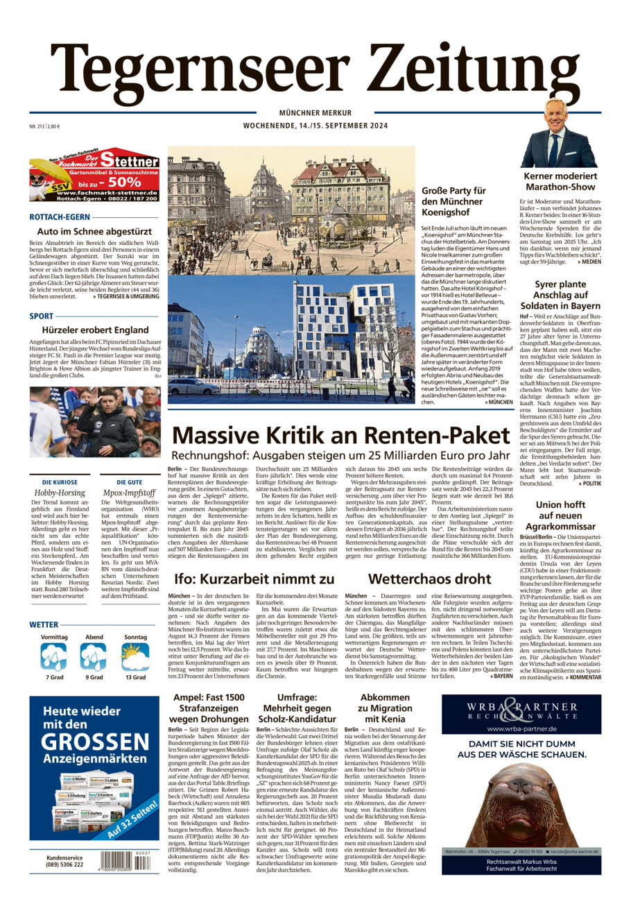 Tegernseer Zeitung vom Samstag, 14.09.2024