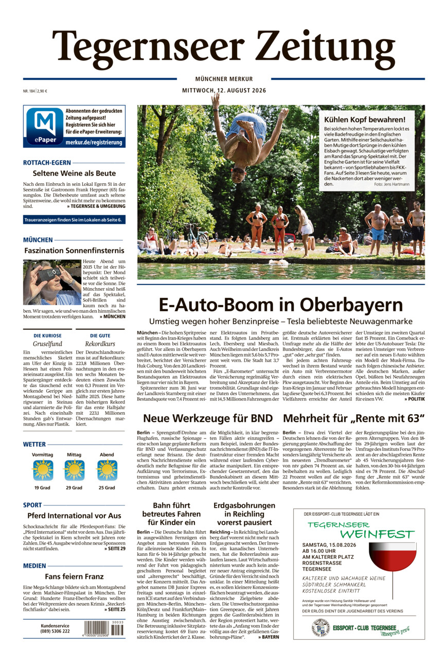 Tegernseer Zeitung vom Mittwoch, 12.08.2026