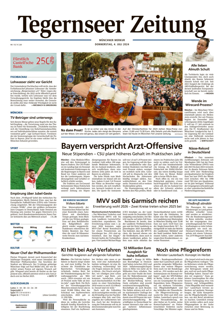 Tegernseer Zeitung vom Donnerstag, 04.07.2024