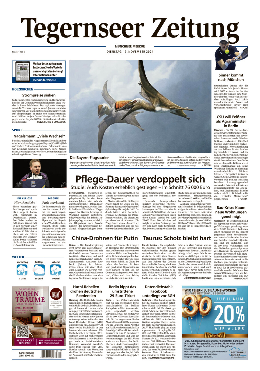 Tegernseer Zeitung vom Dienstag, 19.11.2024