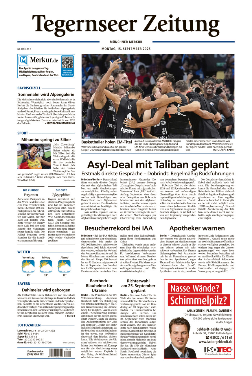 Tegernseer Zeitung vom Montag, 15.09.2025
