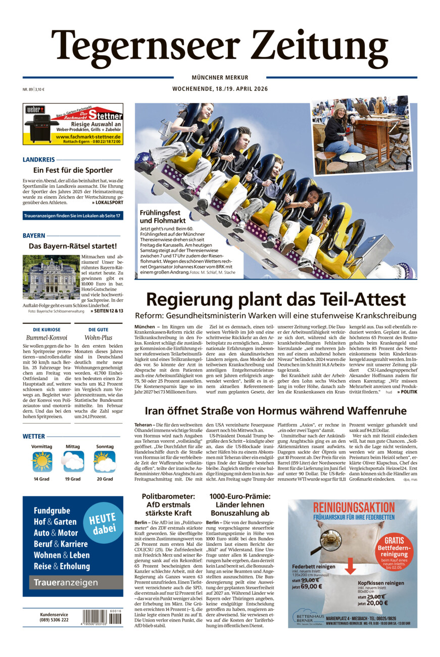 Tegernseer Zeitung vom Samstag, 18.04.2026