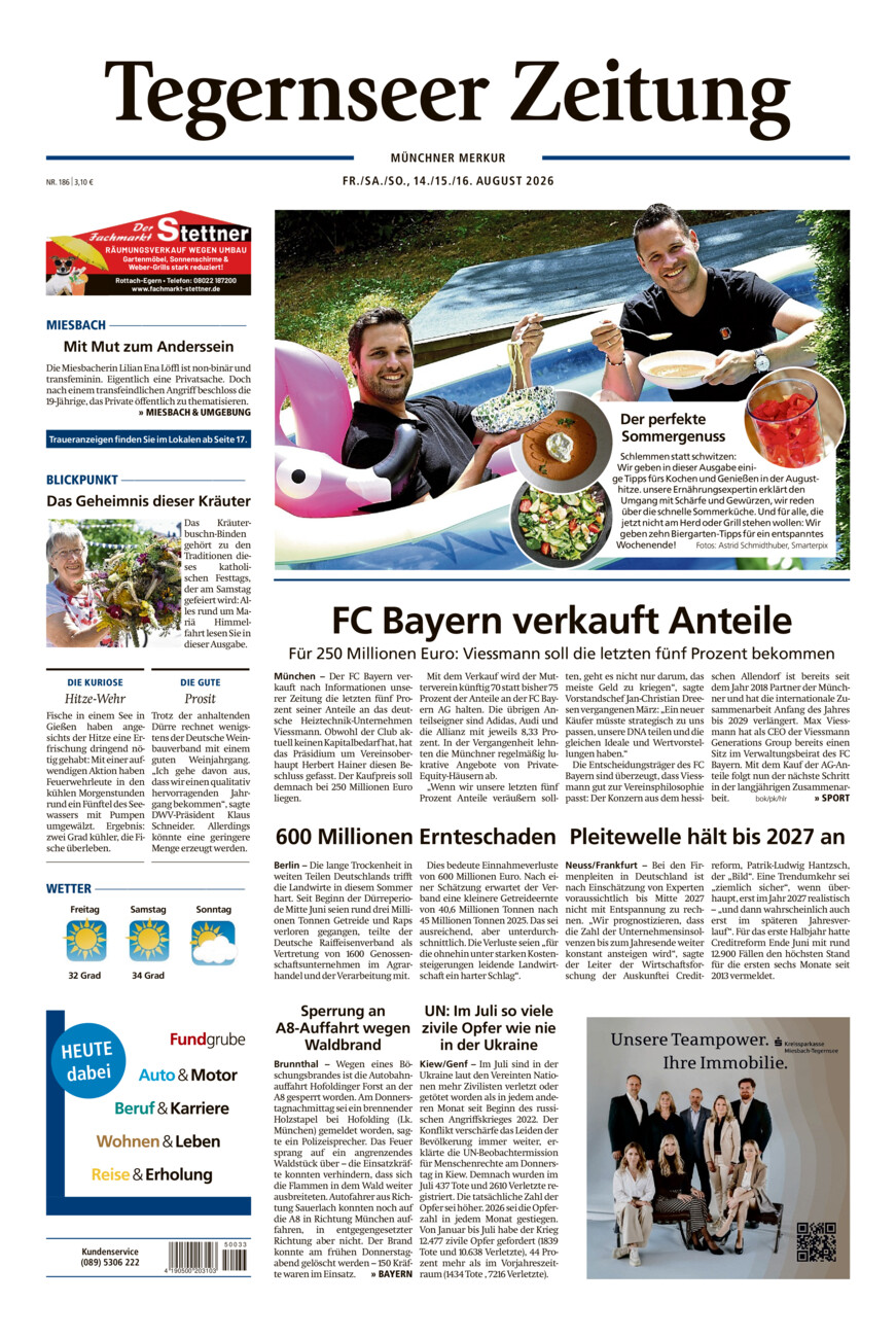 Tegernseer Zeitung vom Freitag, 14.08.2026
