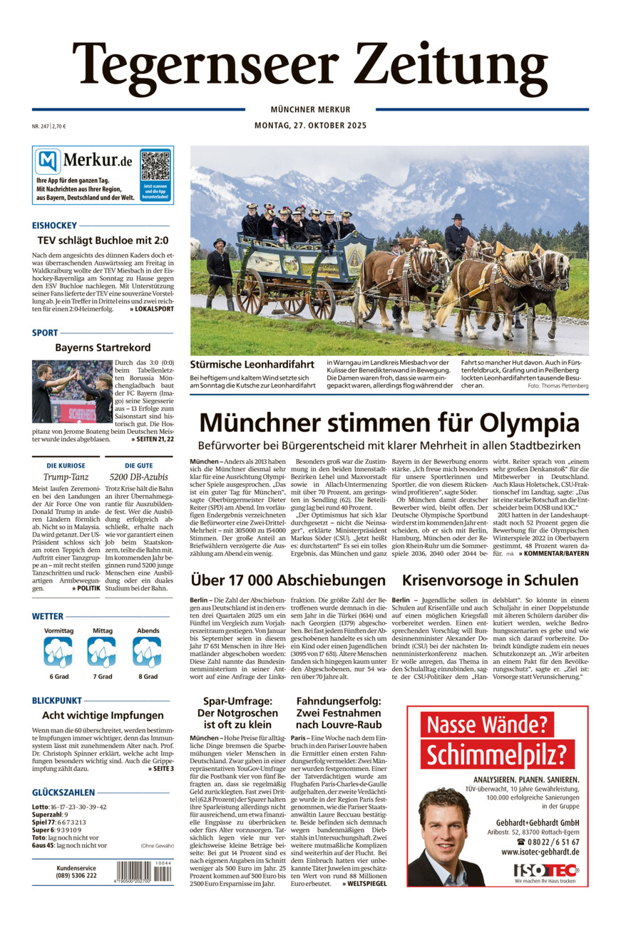 Tegernseer Zeitung vom Montag, 27.10.2025