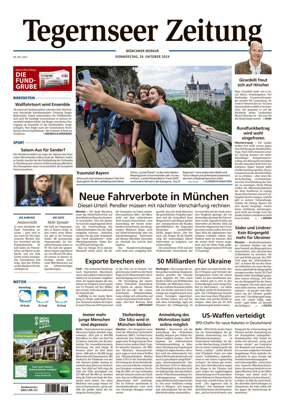 Tegernseer Zeitung vom Donnerstag, 24.10.2024