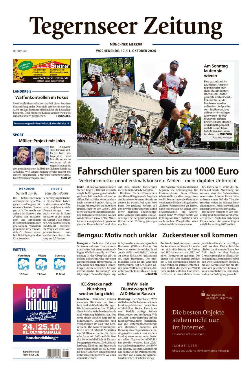 Tegernseer Zeitung vom Samstag, 10.10.2026