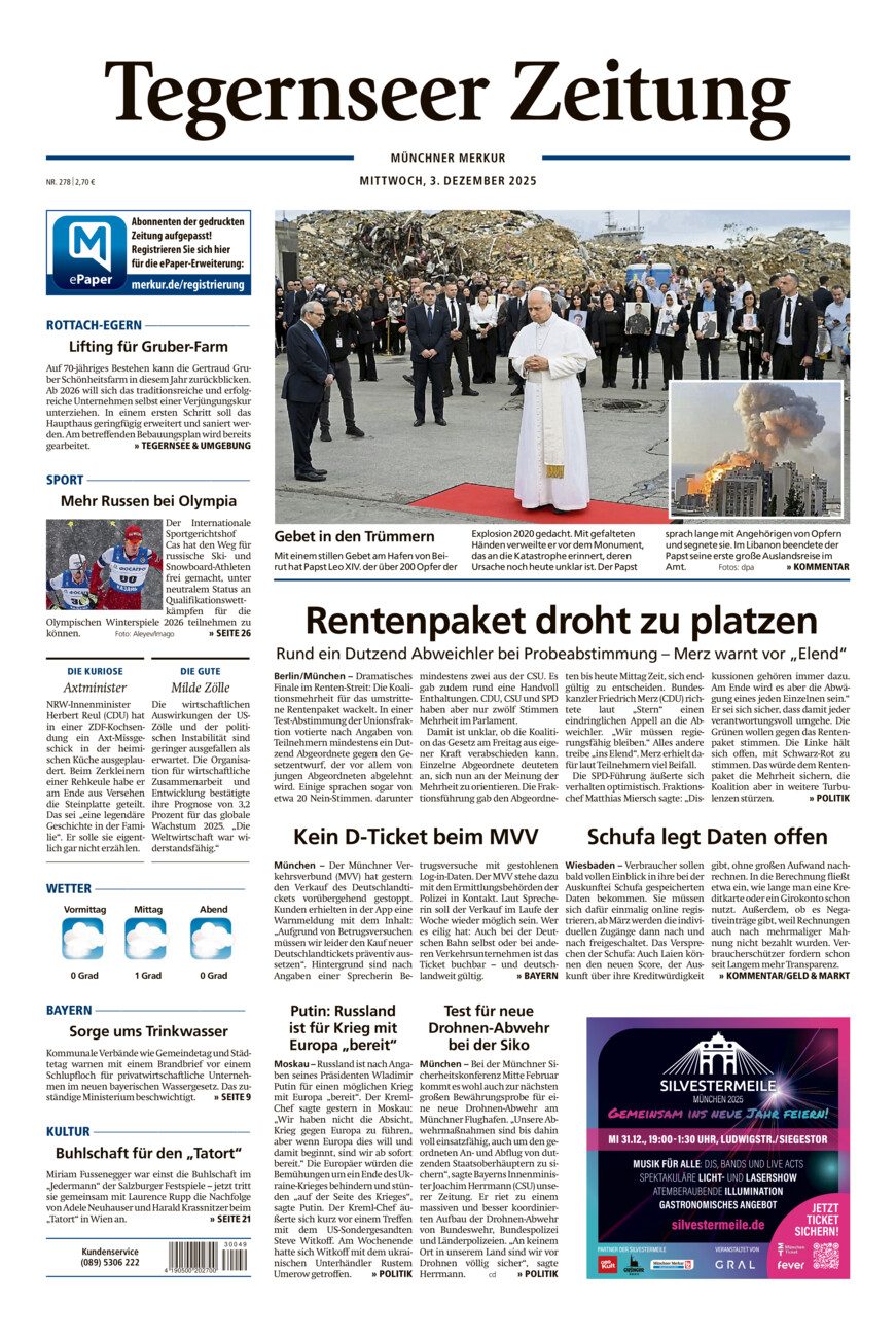 Tegernseer Zeitung vom Mittwoch, 03.12.2025