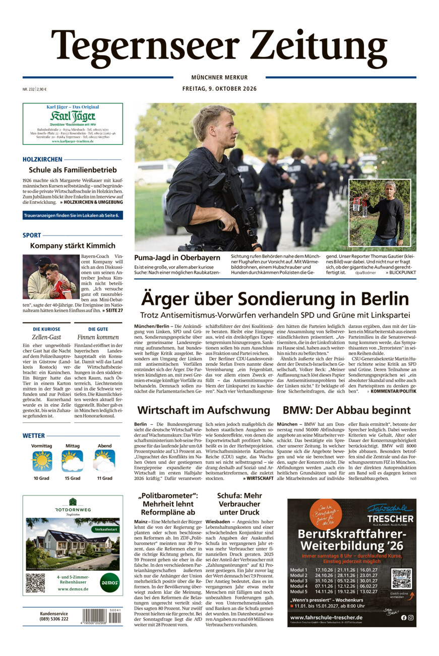 Tegernseer Zeitung vom Freitag, 09.10.2026