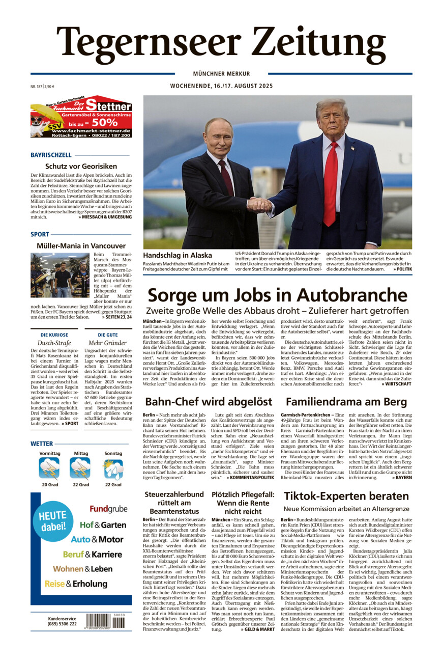 Tegernseer Zeitung vom Samstag, 16.08.2025