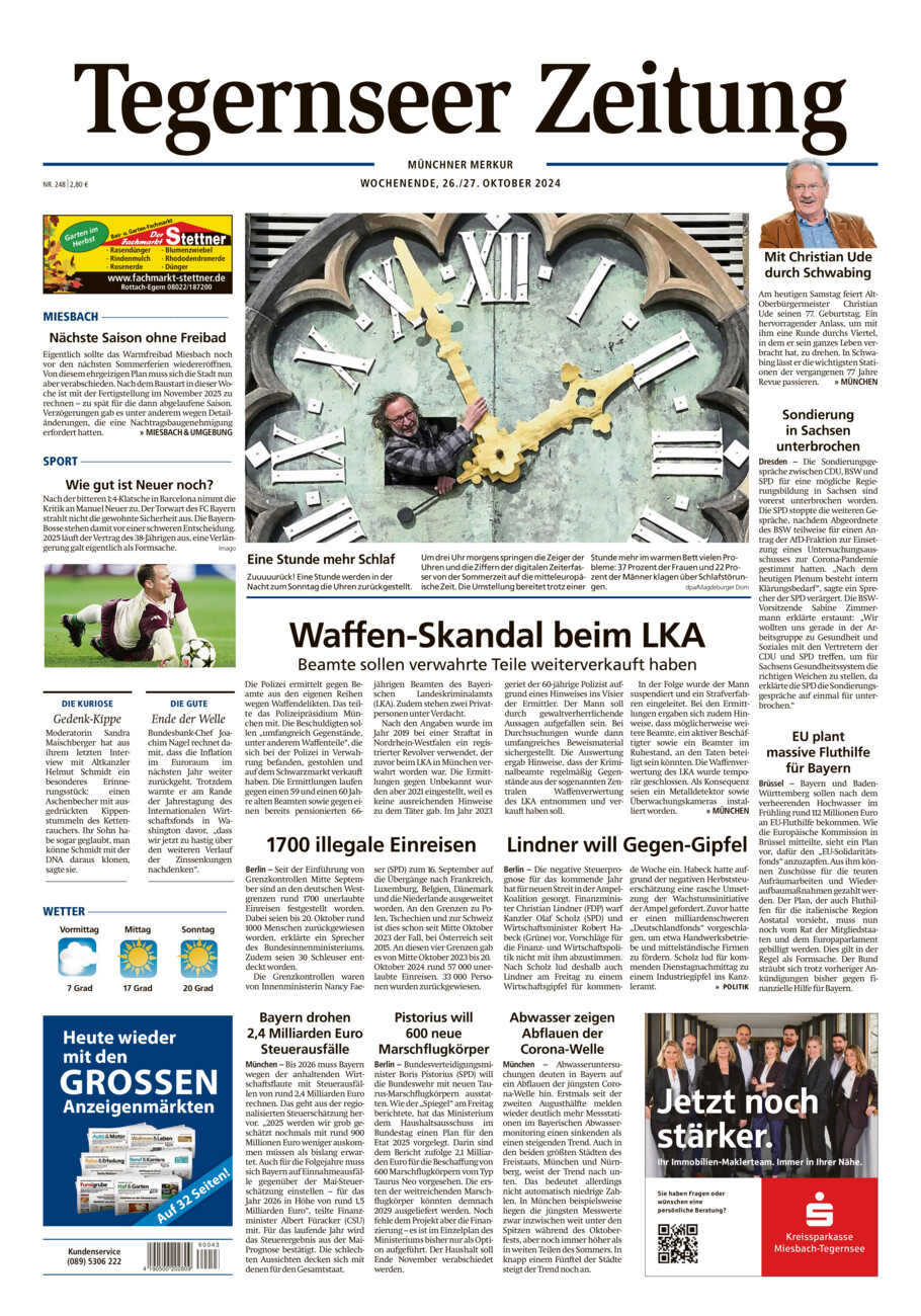 Tegernseer Zeitung vom Samstag, 26.10.2024