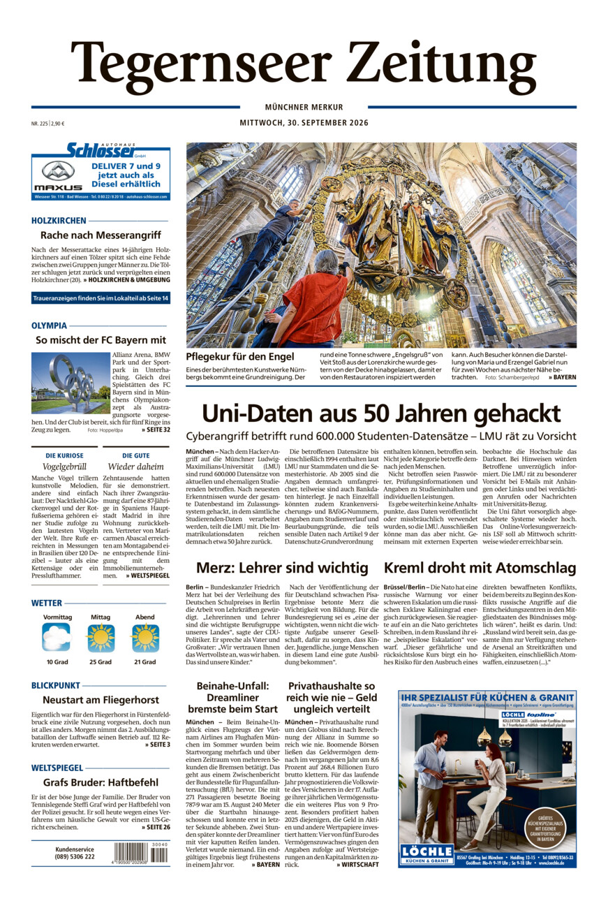 Tegernseer Zeitung vom Mittwoch, 30.09.2026