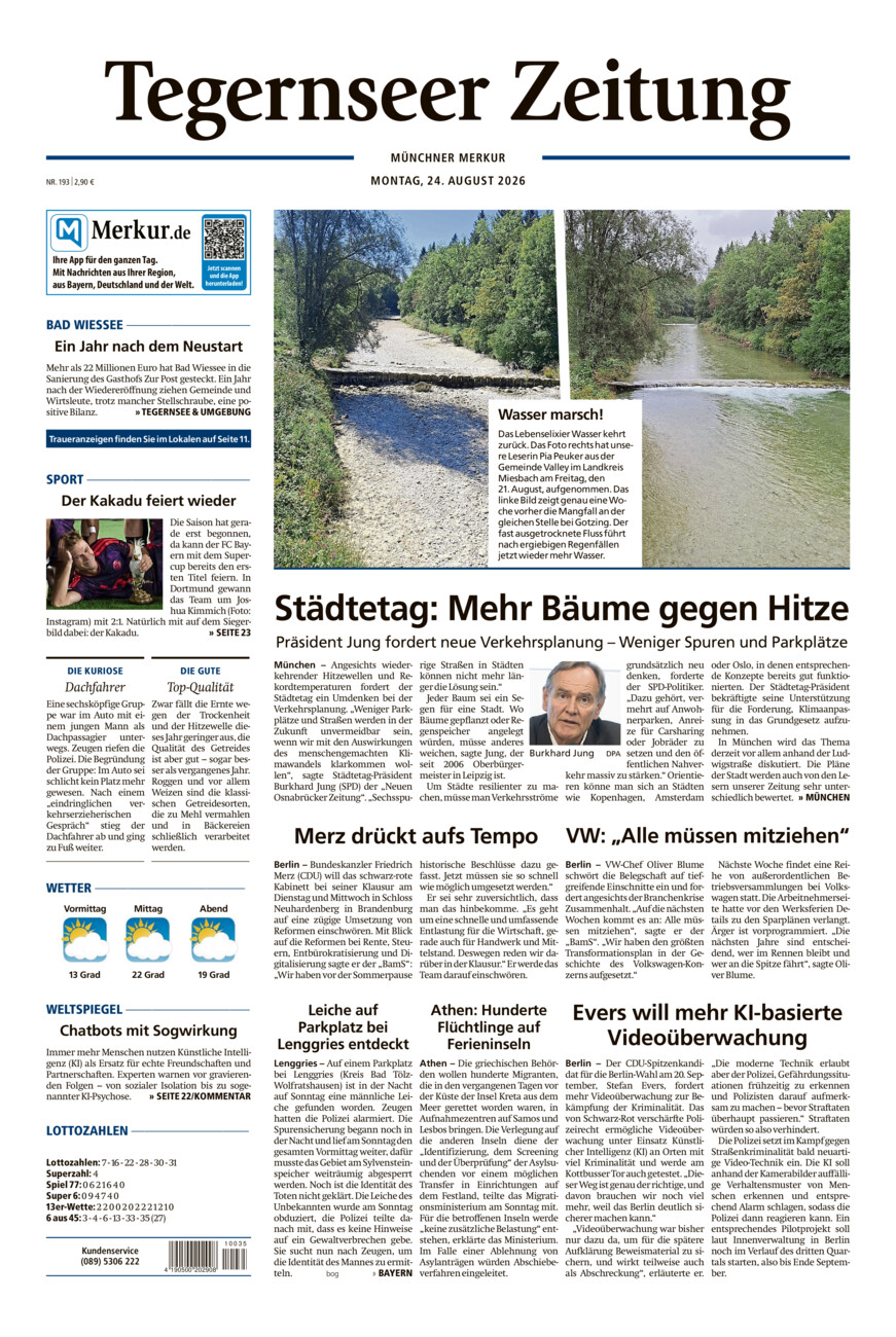 Tegernseer Zeitung vom Montag, 24.08.2026