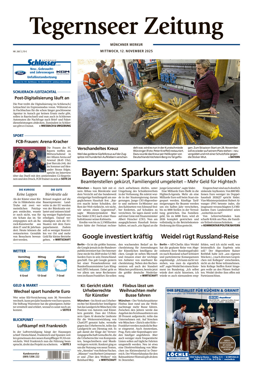 Tegernseer Zeitung vom Mittwoch, 12.11.2025