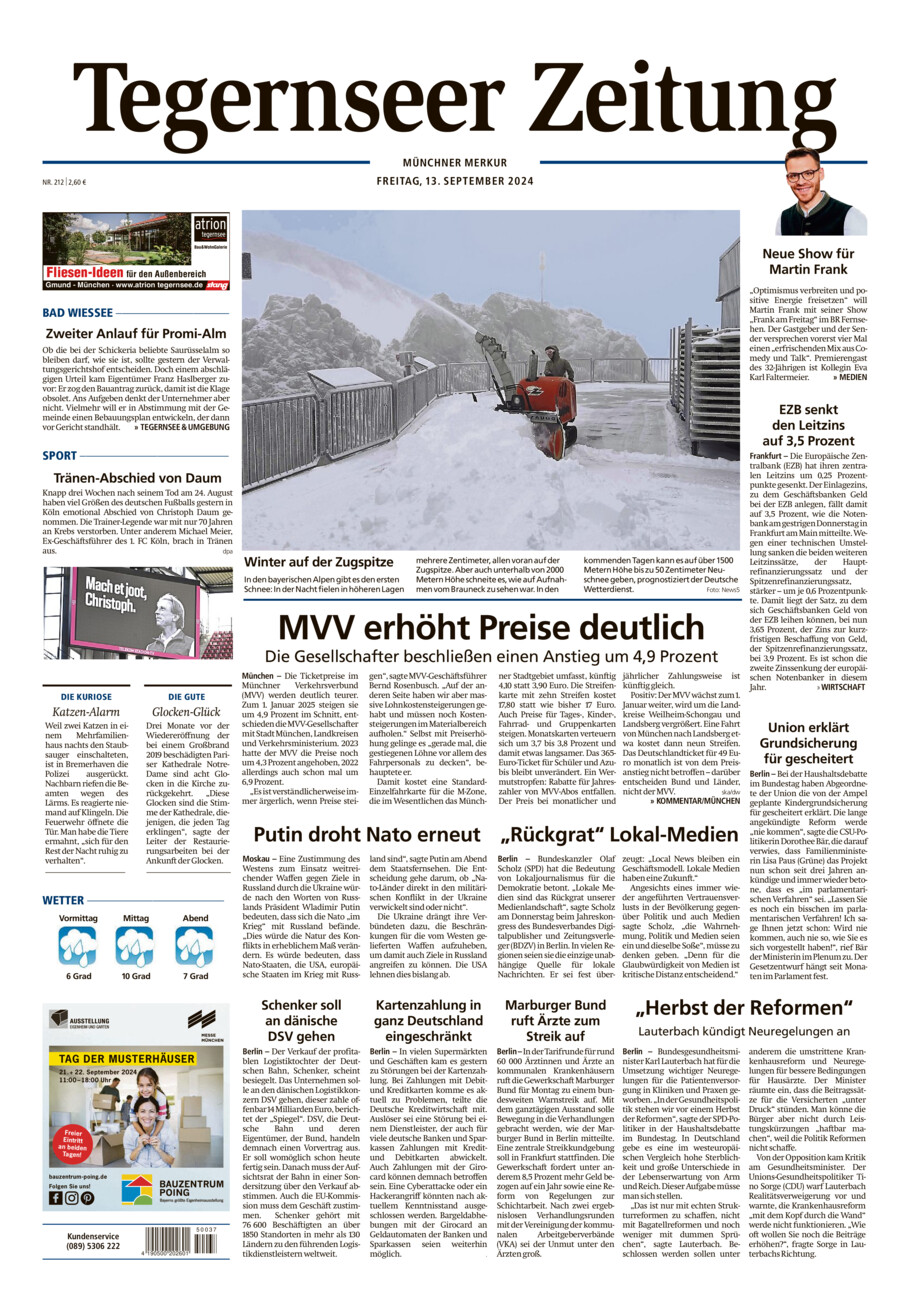 Tegernseer Zeitung vom Freitag, 13.09.2024