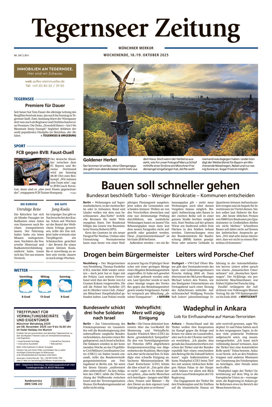 Tegernseer Zeitung vom Samstag, 18.10.2025