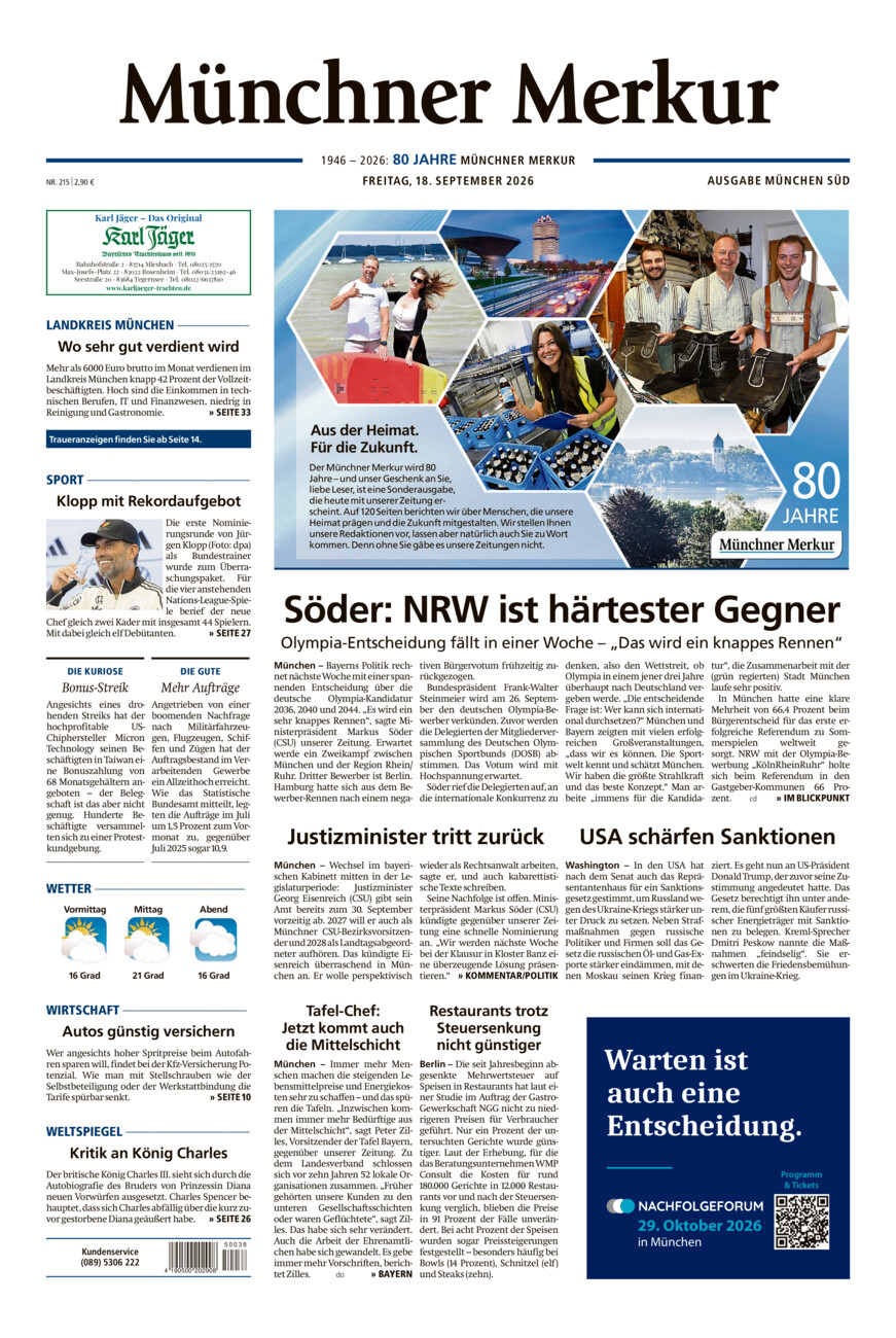 Münchner Merkur - Süd vom Freitag, 18.09.2026