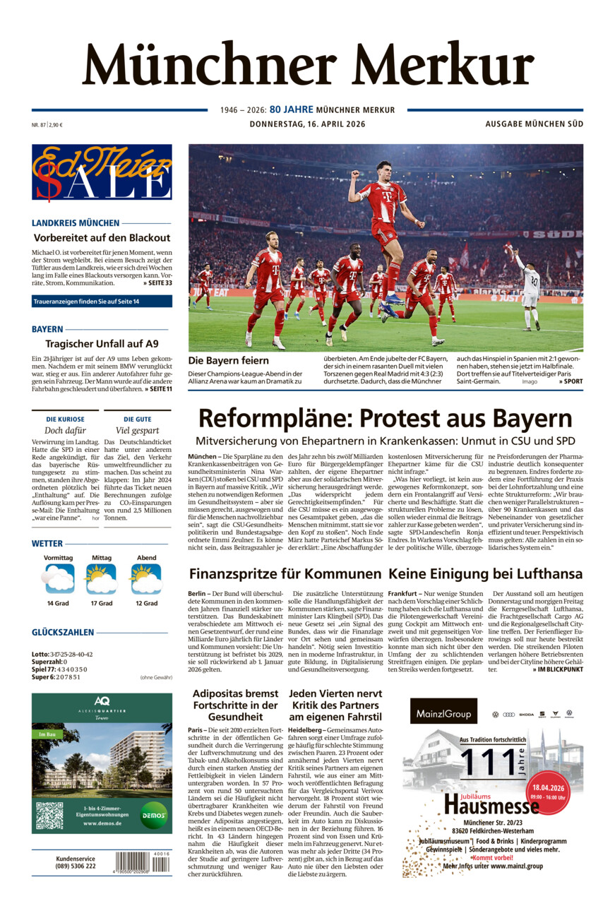 Münchner Merkur - Süd vom Donnerstag, 16.04.2026