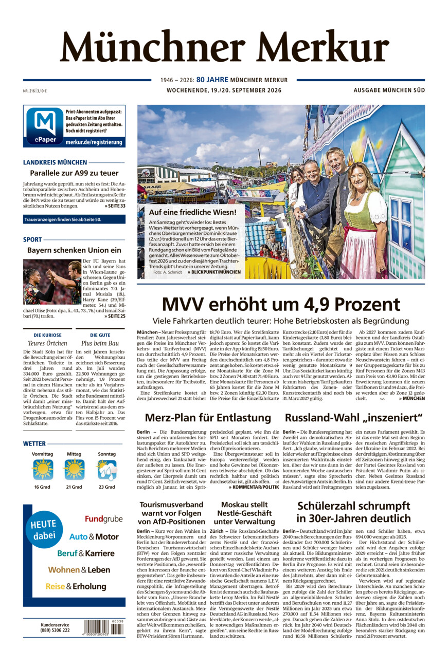 Münchner Merkur - Süd vom Samstag, 19.09.2026